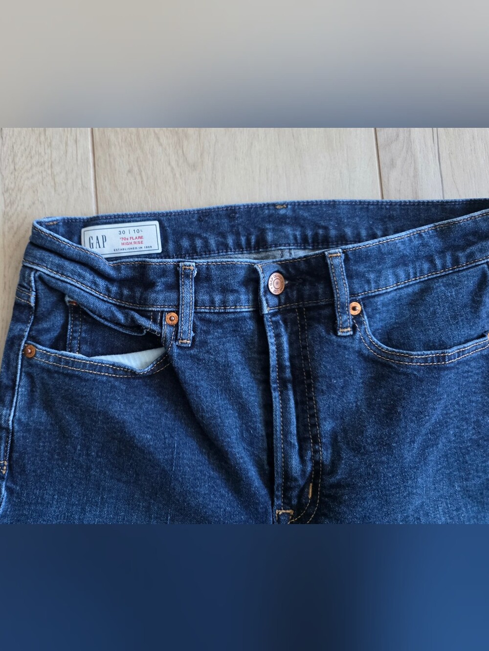 GAP Women's High Rise Flare Jeans in Dark Blue Denim